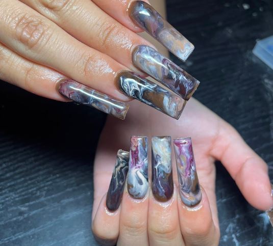 Dark Marble Acrylic Nail Design