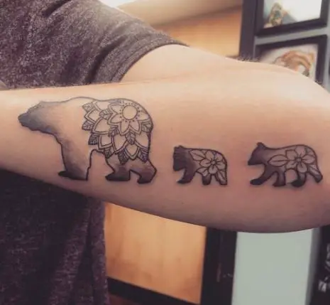 Dark Side Mama Bear with Cubs Tattoo