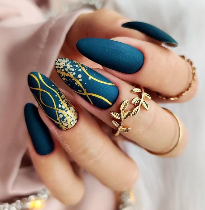 Dark Turquoise Coffin Manicure