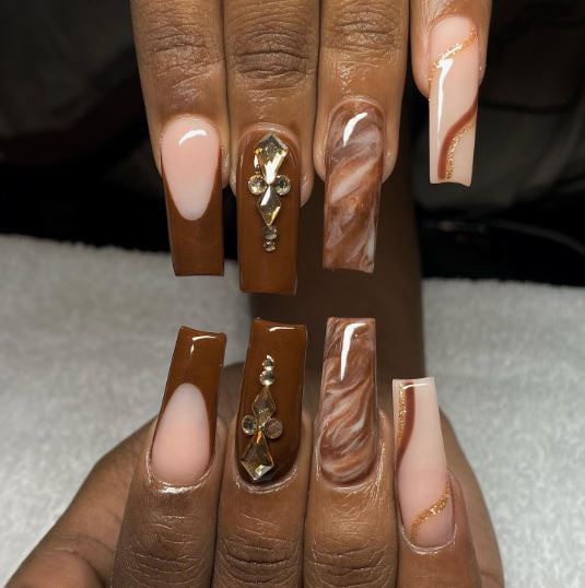 Diamond Steel Top Coat Coffee Brown Nails