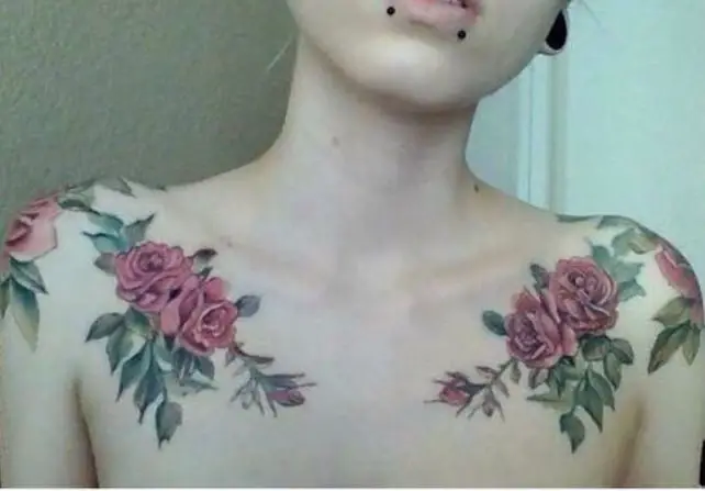 Dual Rose Shoulder Tattoos in colour