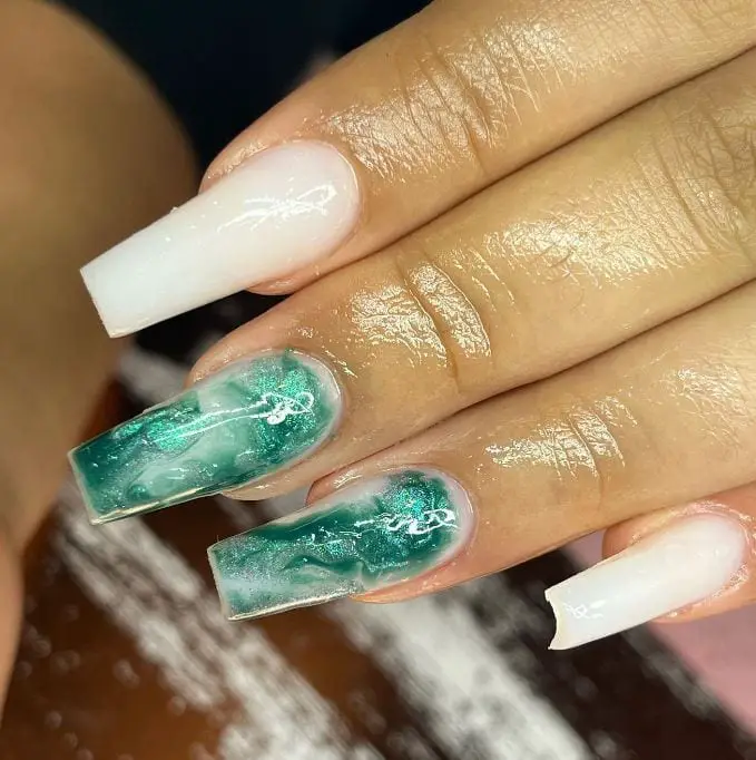 Emerald Green Coffin Nail Design