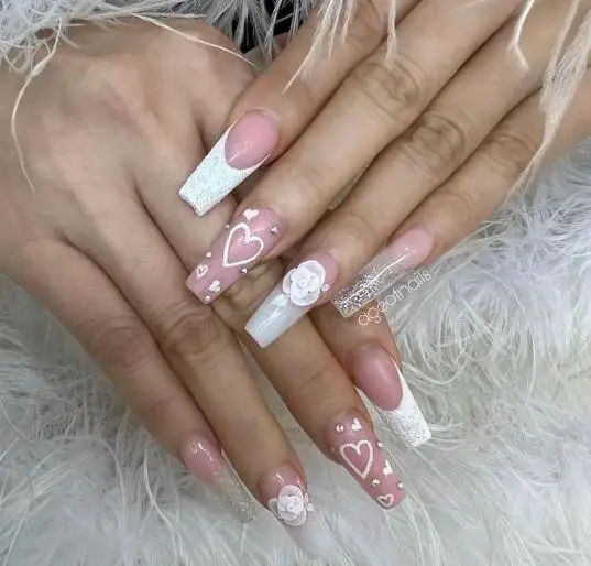 Flowers and heart nail design