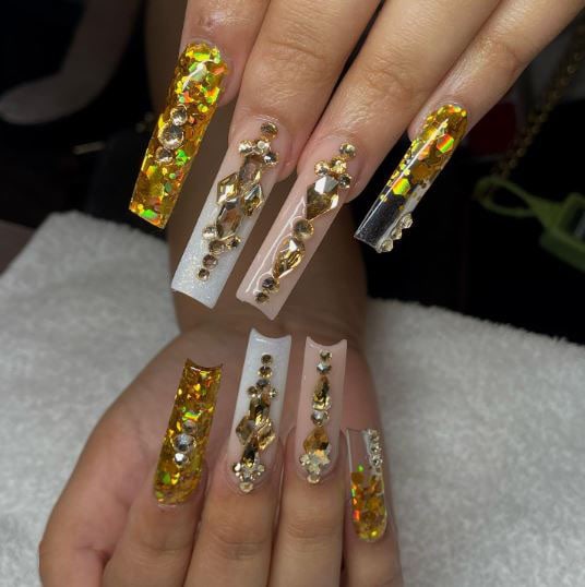 Gold Rhinestone Nail Art