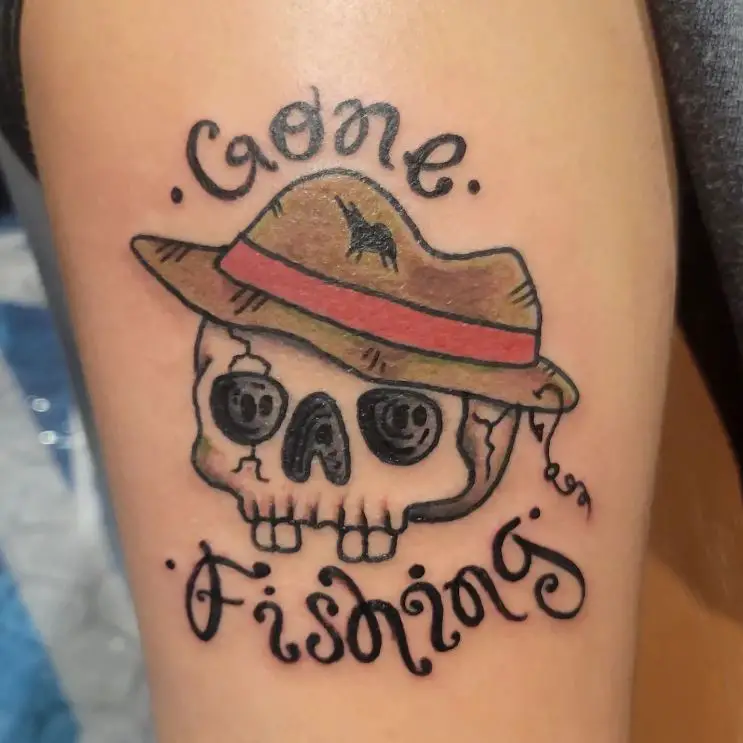 Gone Fishing Tattoo with Skull