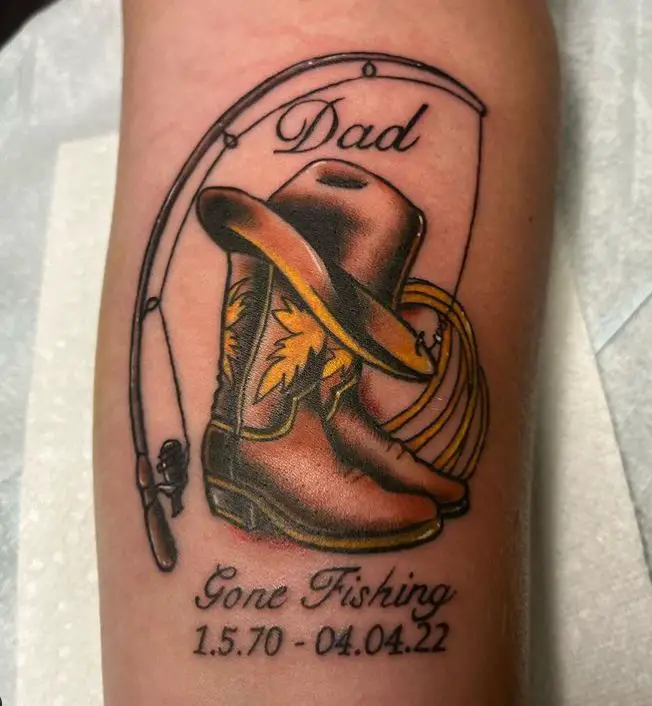 Gone fishing memorial tattoo for a father