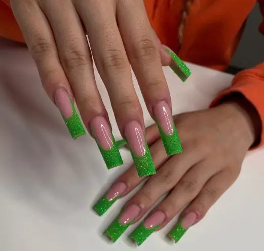 Green and Nude Acrylic Nails