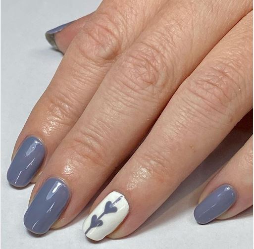 Grey Heart Nail Design