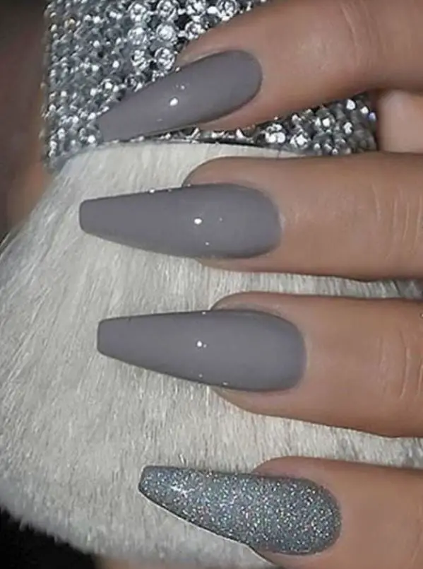 Grey and Silver Coffin Nails