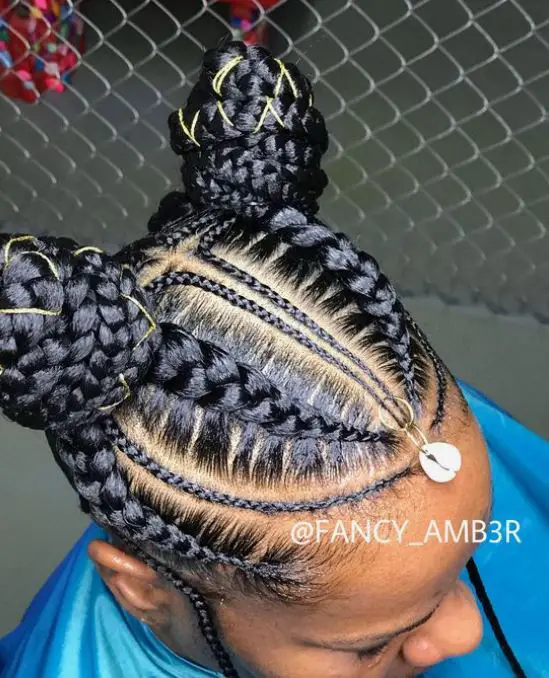 Half Up Double Bun Stitch Braids