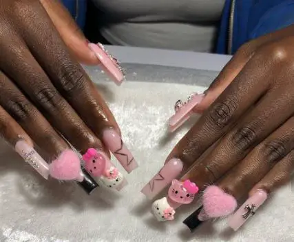 Hello Kitty Theme Acrylic Nails