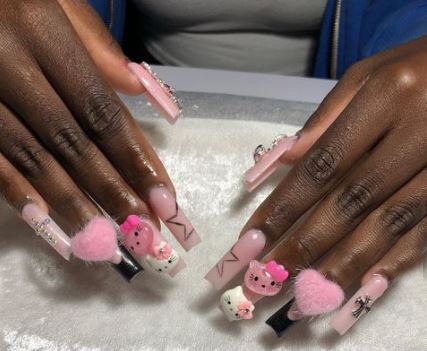 Hello Kitty Theme Acrylic Nails