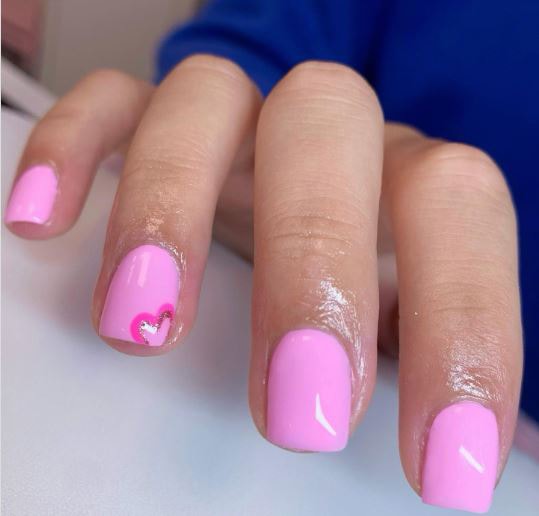 Hot Pink Heart Nails