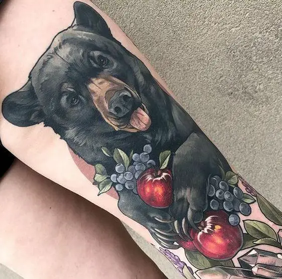 Hungry Bear With Fruits Tattoo