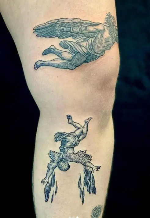 Icarus and Daedalus Tattoo above and below the knee