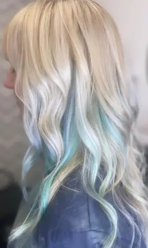 Icy Blonde with Teal and Baby Blue Hair Color