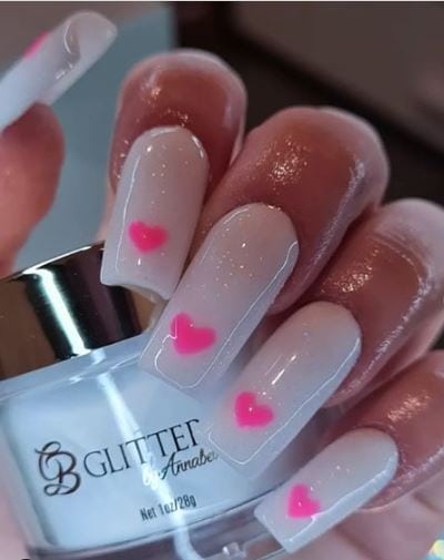 Ivory and Glitters heart nails
