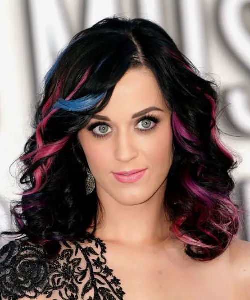 Katy Perry with pink, purple and blue highlights