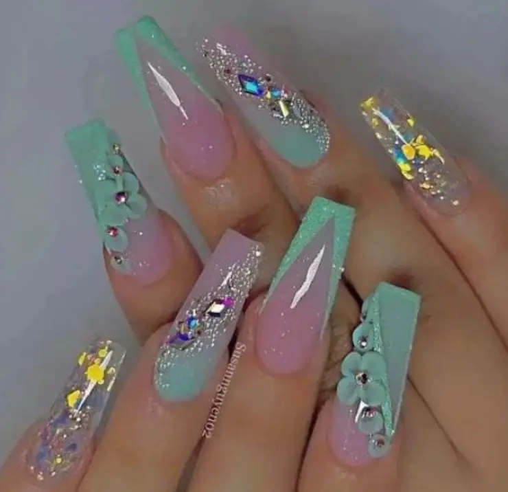 Lavender and Mint Green Coffin Nails