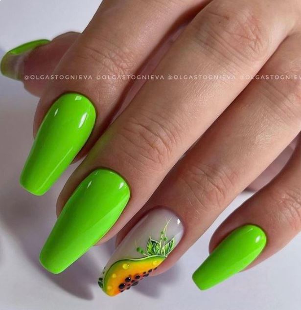 Lemon Green Coffin Nails