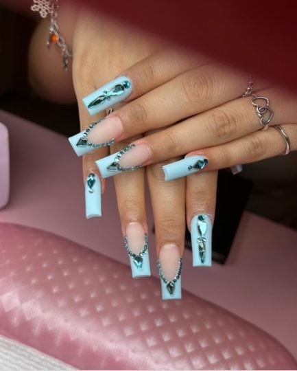 Light Blue Diamond Nail Art