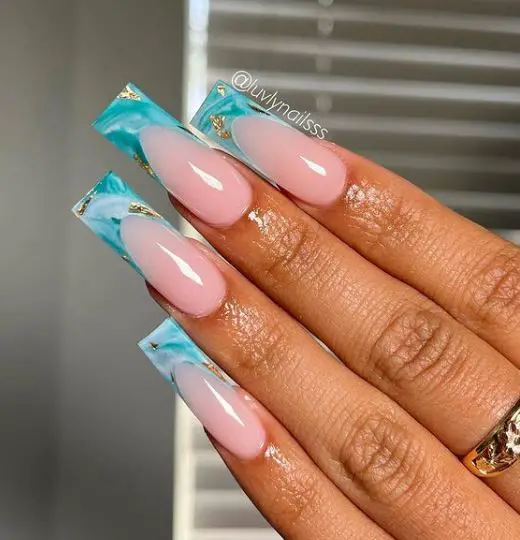 Light pink and Marble Effect French Tips