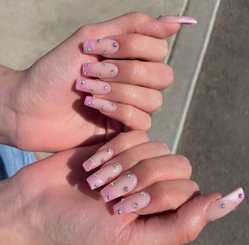 Little Stones and Pink Glittery Nails