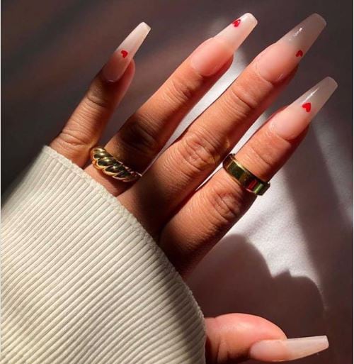 Long Coffin Shape Heart Nails