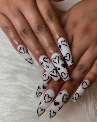 Long Black Heart Nails