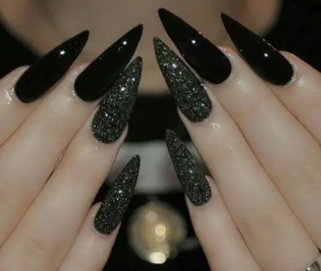 Long Nails With Shiny Black Nail Polish