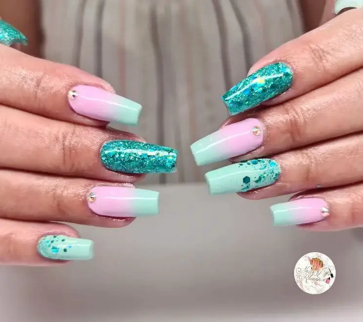 Long Ombre Nails with Crystals