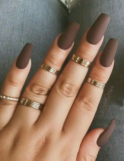 Medium Length Matte Brown Coffin Nails