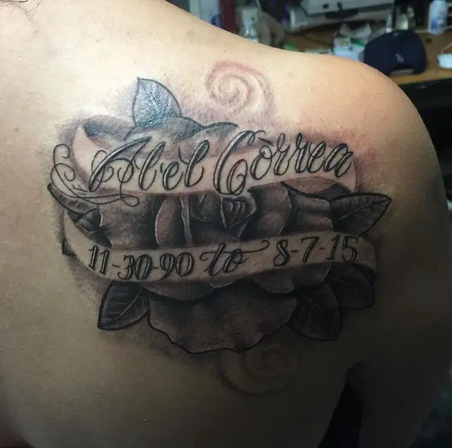 Memorial Rose Shoulder Tattoo