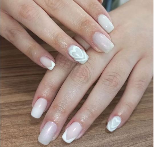 Milky Heart Nails