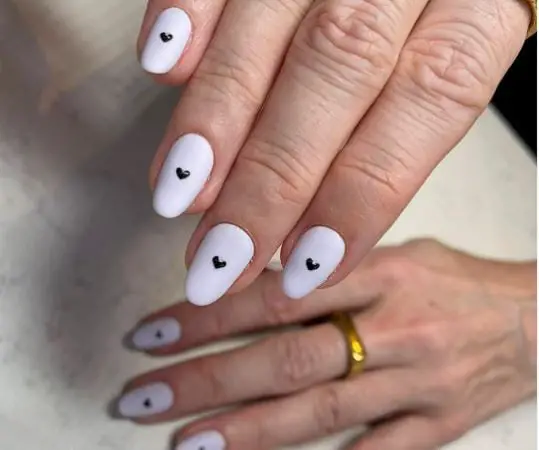 Monochrome Hearts nail design