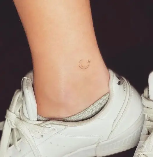 Moon and Star Tattoo on the ankle
