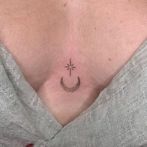 Moon and Star Tattoo on the chest