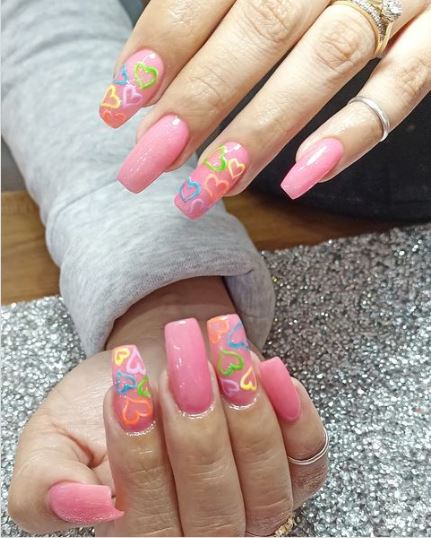 Multicolor Heart Nails