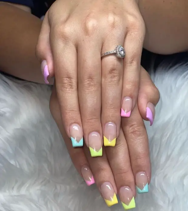 Multicolor Pastel Coffin Nails