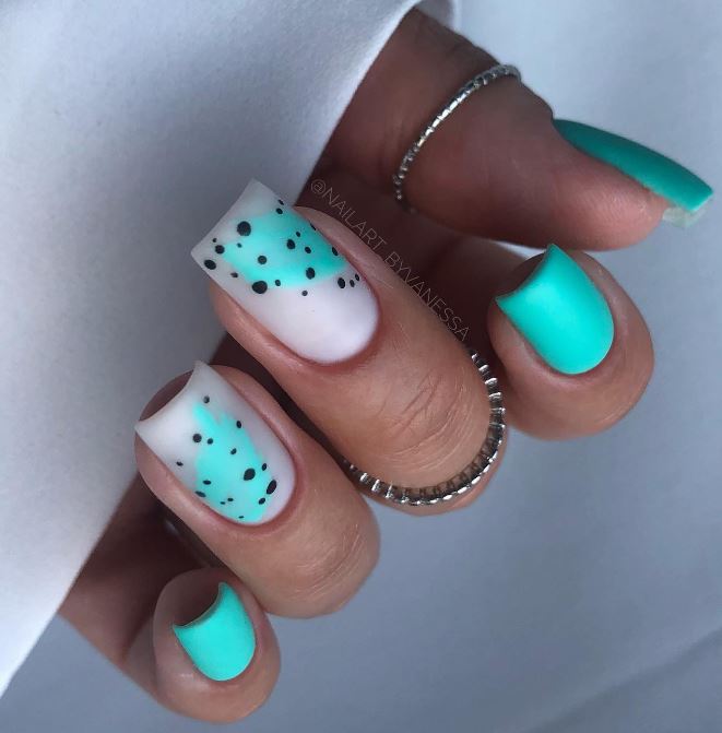 Nails with Turquoise Matte Polish