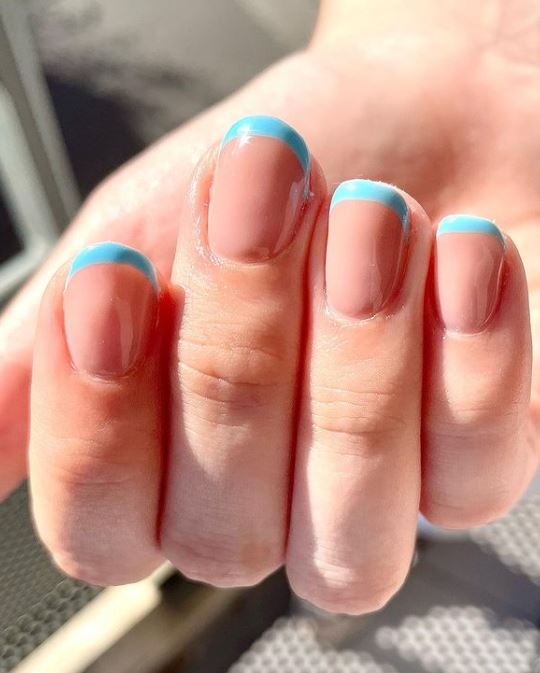 Nude Nails with Turquoise Blue Tips