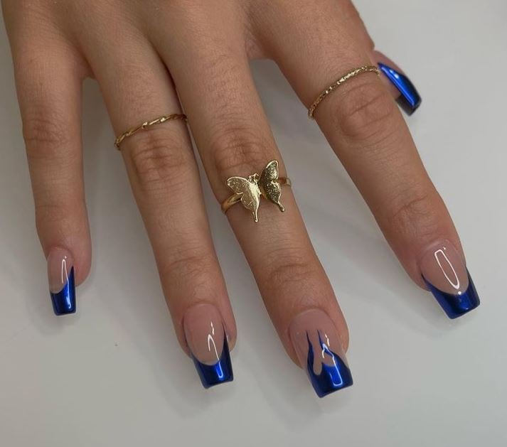 Navy and Beige French Mani