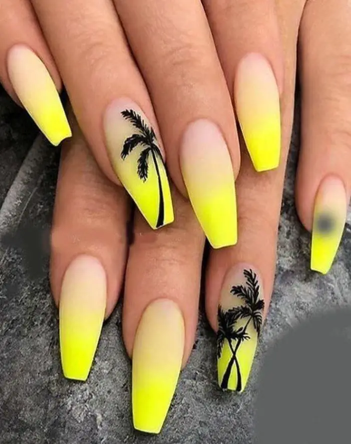 Neon Yellow Coffin Nails