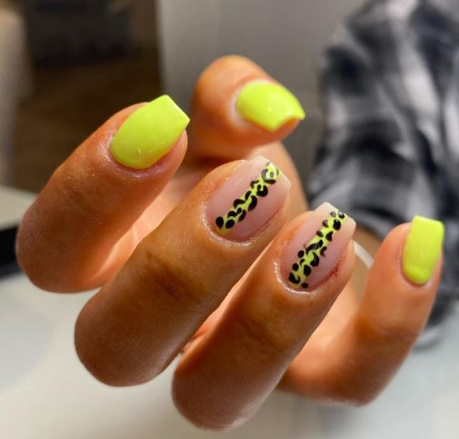 Neon and Animal Print Nails