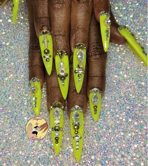 Neon long almond nails