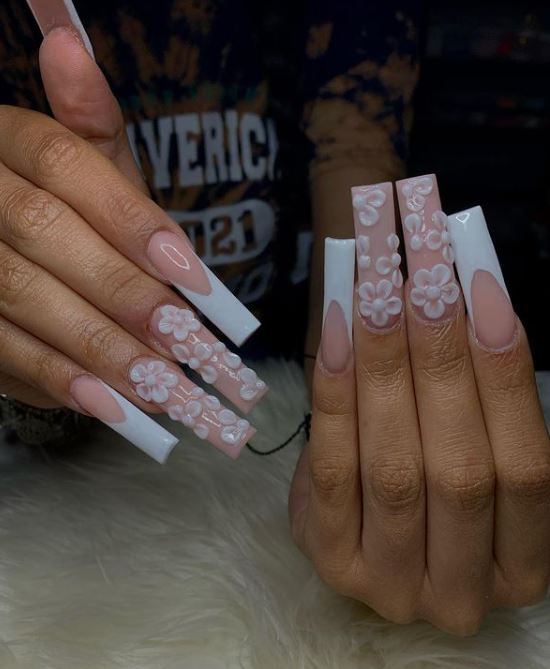 Nude Nails With Flowers