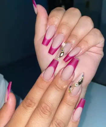 Nude and Magenta Acrylic Nails