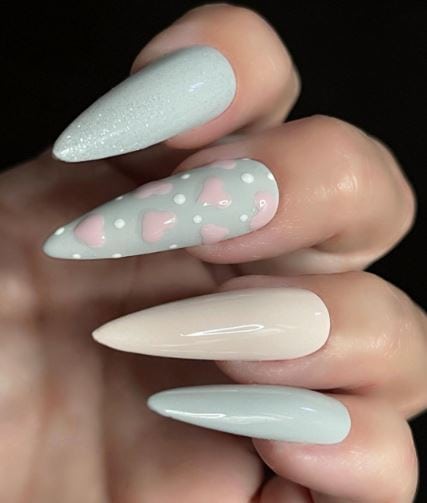 Nude and Pastel Blue Summer Nails