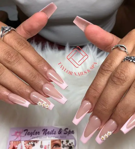 Nude and Pink Coffin Nails