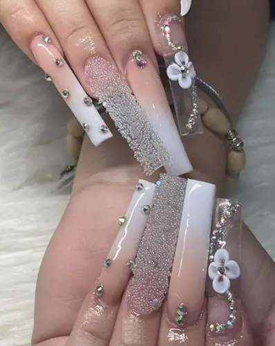 Nude and White Acrylic Nails